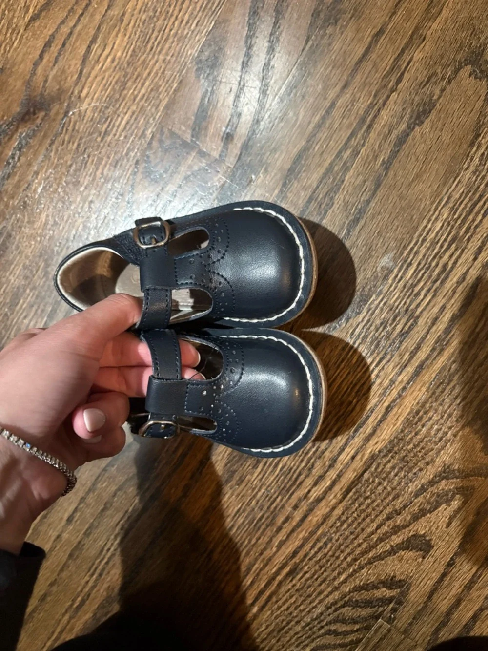 L'Amour Frances T-Strap Navy Leather Mary Jane Shoes 5 M Walker